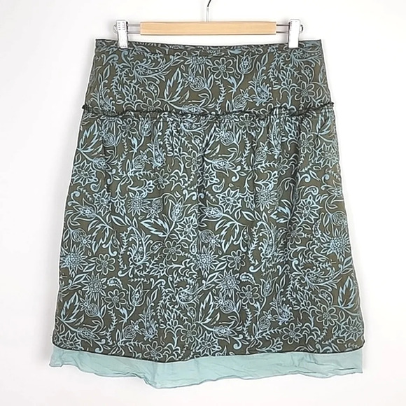 Element Skirt Blue  Floral Print Taupe Lined 100% Cotton Lightweight Size Large - Picture 2 of 11